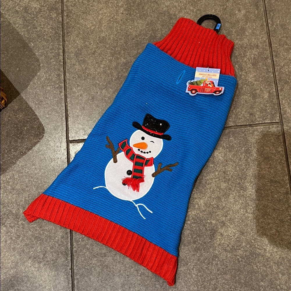 Blue and Red Snowman Christmas Dog Sweater